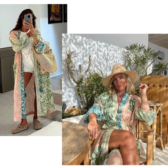 NWT ZARA The Celia Printed Kimono Tassel Side Slits Patch Pockets Oversize Sz S - Picture 16 of 16